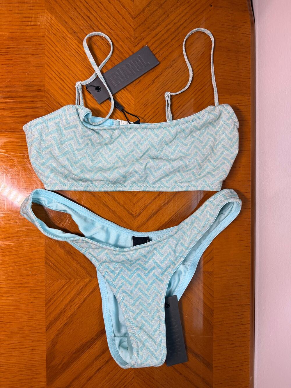 NWT Triangl blue sparkle chevron bikini set Medium Top Small  Bottom